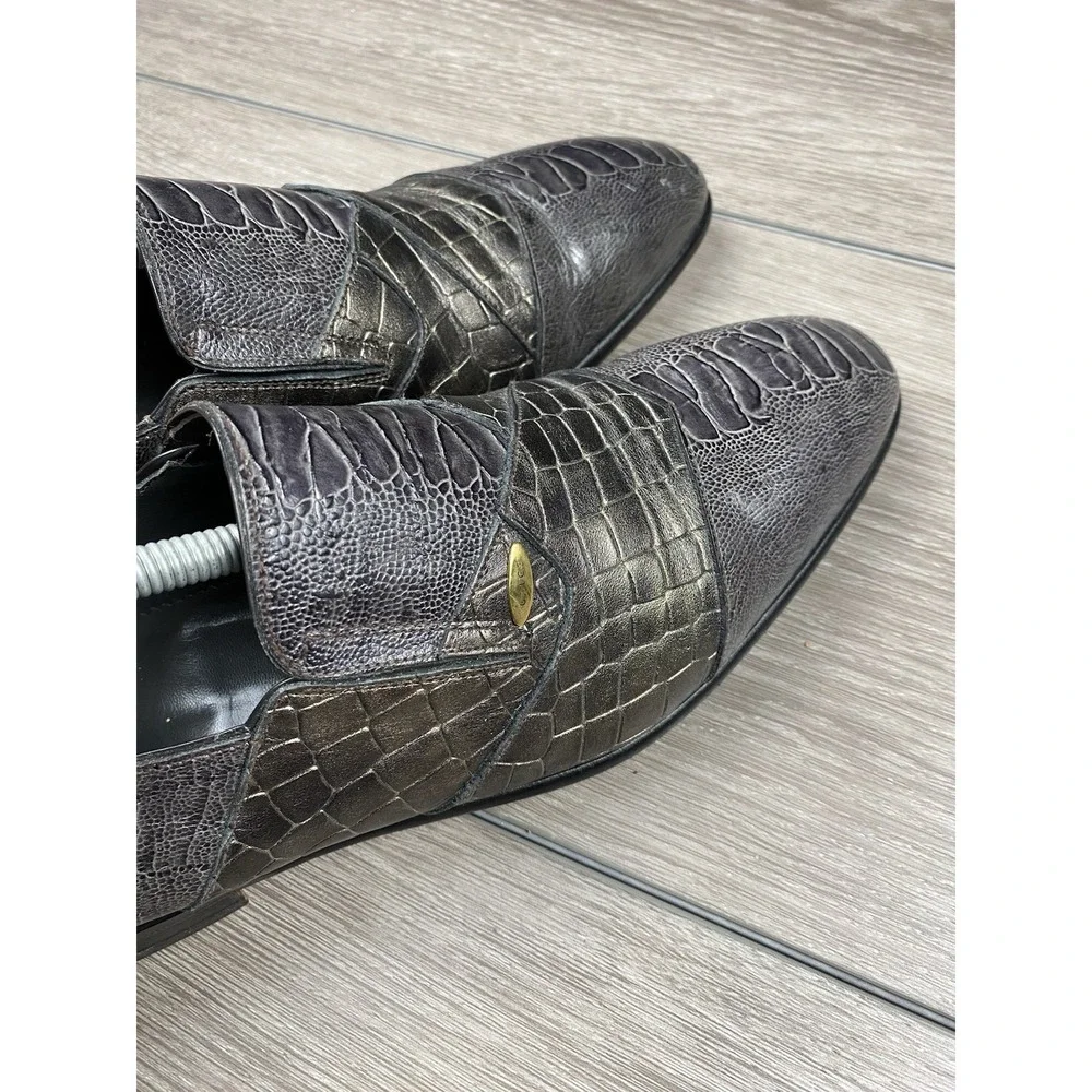 Calce Men's Croc Embossed Leather Textured Dress Loafers Metallic Size 8.5‎